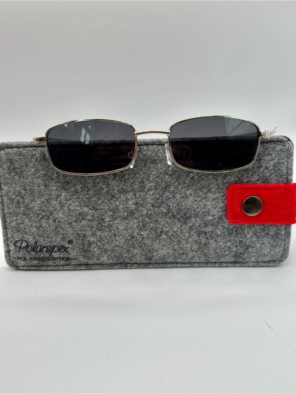 Vintage 90s Y2K Slim Rectangular Silver Metal Frame Sunglasses Dark Gray Lens
